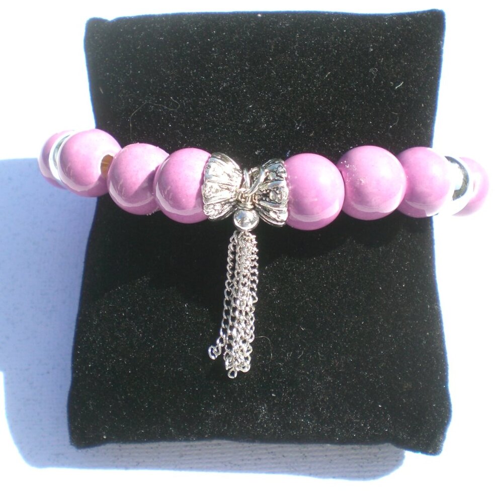 Mauve Clay Bead Stretch Bracelet